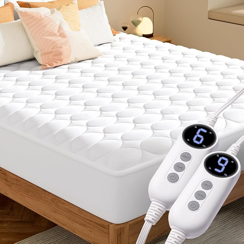 MASVIS Heated Mattress Pad Queen Size with Dual Control - Electric Mattress Pads with 9 Heating Settings Controller &