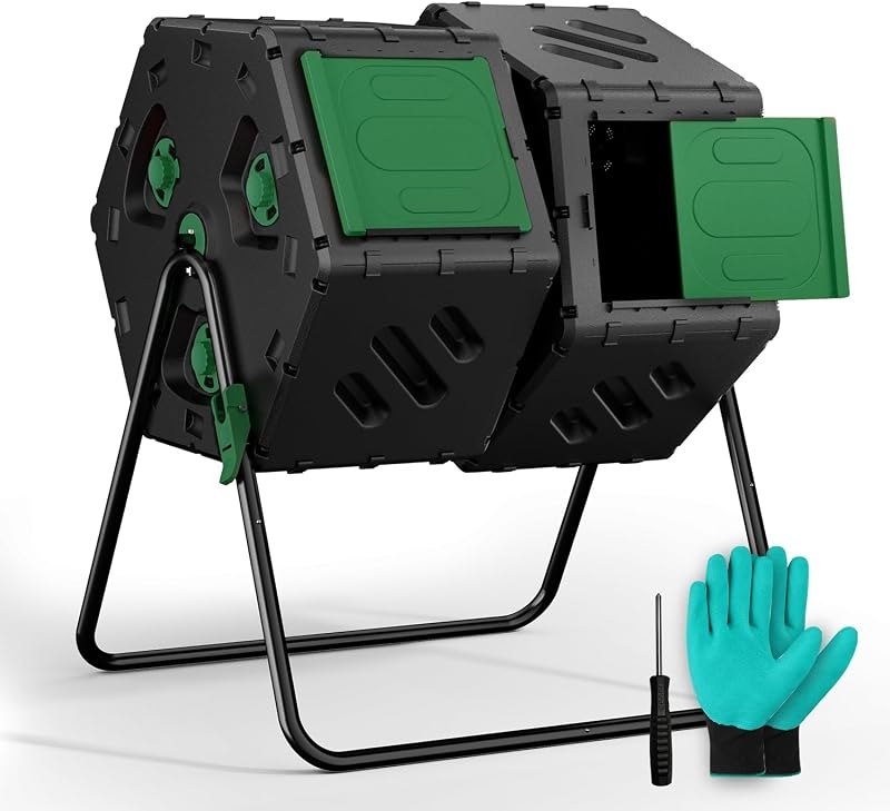 Compost Tumbler 45 Gallon/170L, Easy-Assemble Dual Chamber-Green — compost bin for compost bin