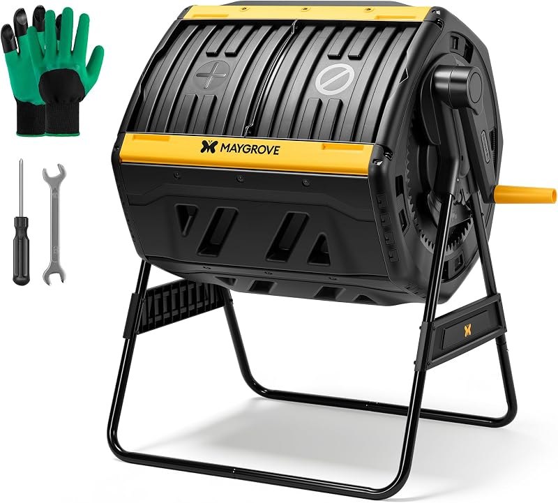 MAYGROVE Outdoor Compost Bin 43 Gallon, Dual Chamber for Garden Backyard — compost tumbler for compost tumbler