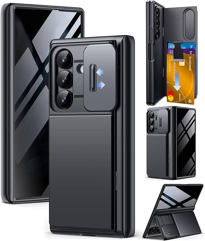 TONGATE Wallet for Z Fold 8 Ultra Case with Privacy Film & Stand, Black — Galaxy Z Fold 8 Ultra inner screen p for