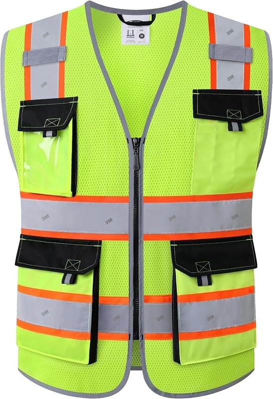 JKSafety Hi Vis Reflective Safety Vests for Men Women High Visibility Vest with Pockets Mesh Construction Safety