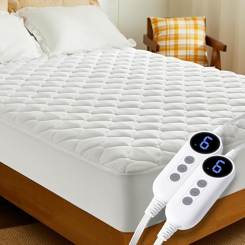 HYLEORY Electric Heated Mattress Pad Queen Size Dual Control, Fast Heating Bed Warmer with Deep Pockets, 9 Heat