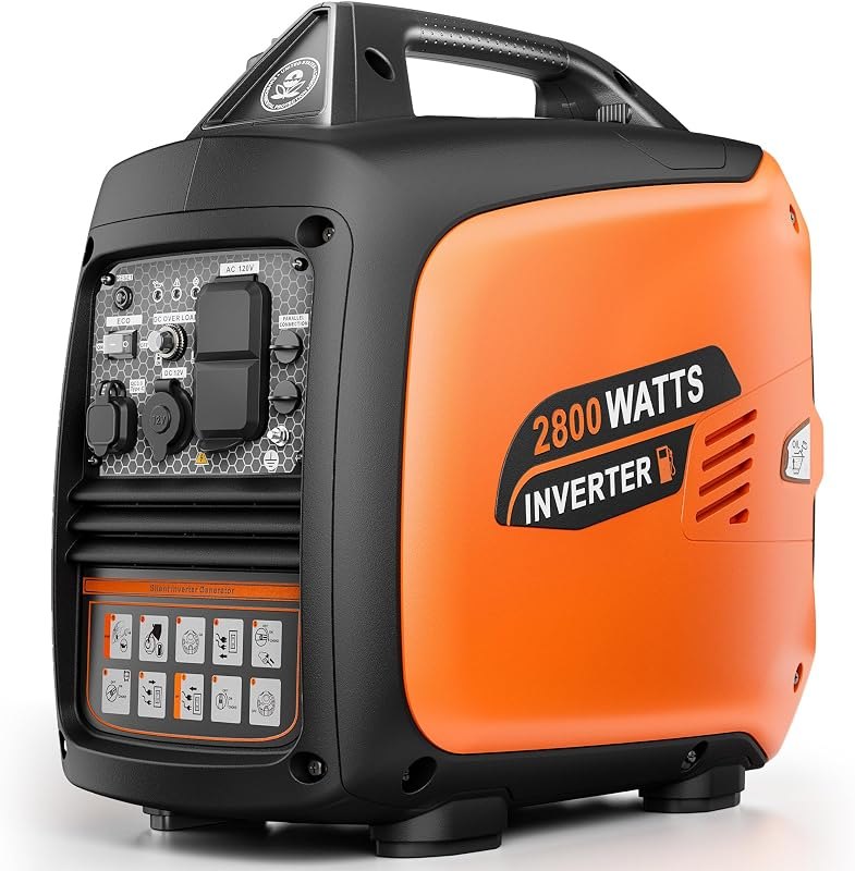 2800-Watt Portable Inverter Generator, 2000 Running Watts Gas Generator for Home Backup & Camping, 58 dBA Quiet
