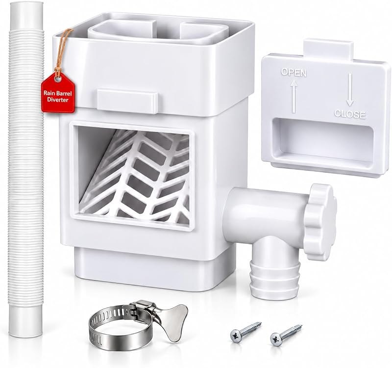 Premium Rain Barrel Downspout Diverter Rain Water Collection System Kit, Gutter Downspout Adapter with Filter