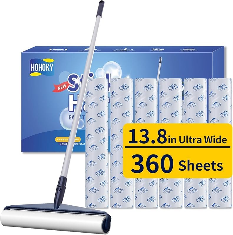 13.8in Large Big XL Jumbo Lint Roller for Floor with Long Handle, Mega Sticky Rollers Pet Hair Remover for Carpet