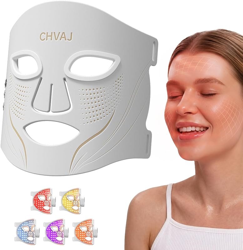Wireless LED Red Light Therapy Mask for Face, 4-in-1 Chip 312 Beads, 5 Modes Light Therapy Face Mask with Dual 1000mAh