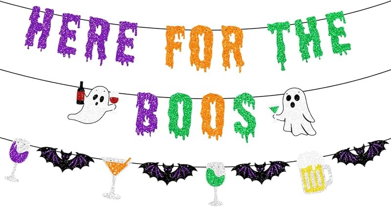 Here for The Boos Banner Halloween Potion Party Decorations Banner — Spooky Party Decor for spooky party decor