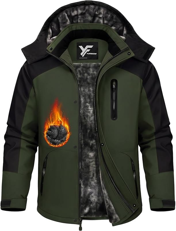 Magnetic Placket No Fumbling Just Snap Men Winter Jacket Skiing Jacket Insulated Fleece Lined Waterproof Windbreaker