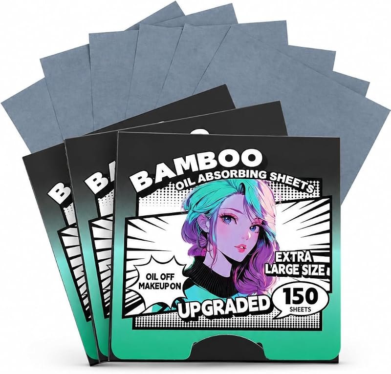 3pk/450 Sheets XL Oil Absorbing Sheets for Face, Oil Blotting Sheets Face Blotting Papers, Bamboo Charcoal — beauty