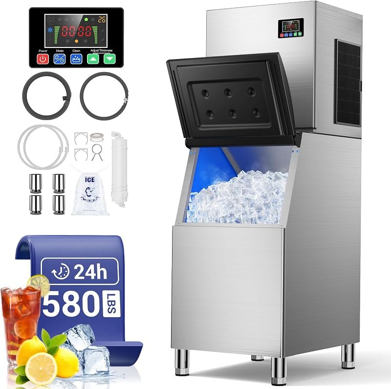 Commercial Ice Maker Machine, 580Lbs/24H with 450Lbs Storage, ETL Approval — ice maker water line for ice maker water