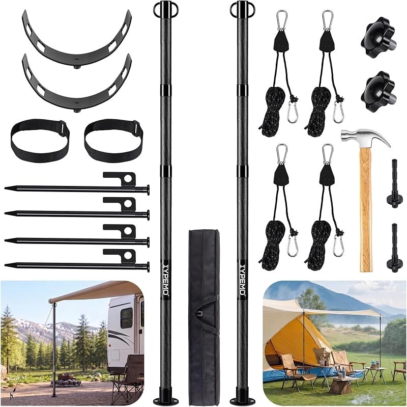 2-Pack RV Awning Support Poles, 44-116 in Fiberglass Telescoping Tarp Poles — rv awning stabilizer brackets for awning