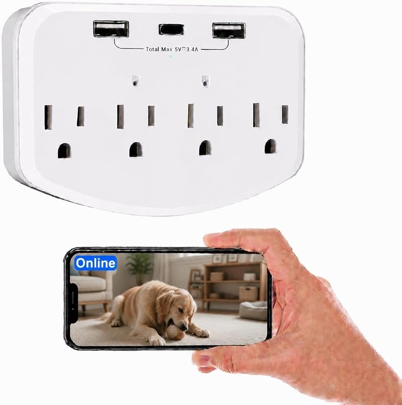 1080P HD WiFi Wall Outlet Camera, Motion Detection Surveillance Cam, Loop Recording Supported, No Audio Indoor Monitor