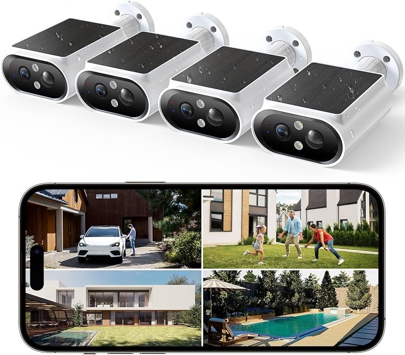 AlkiVision Solar Security Cameras Wireless Outdoor - 2K Night Color Vision for Outdoor Security, 360° View, AI Motion