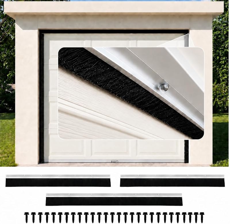 USTAR Garage Door Brush Seal Kit, 12 FT Top Seal, 3 Pcs x 4 FT Roll Up Door Weather Stripping, 3" Nylon Bristles with