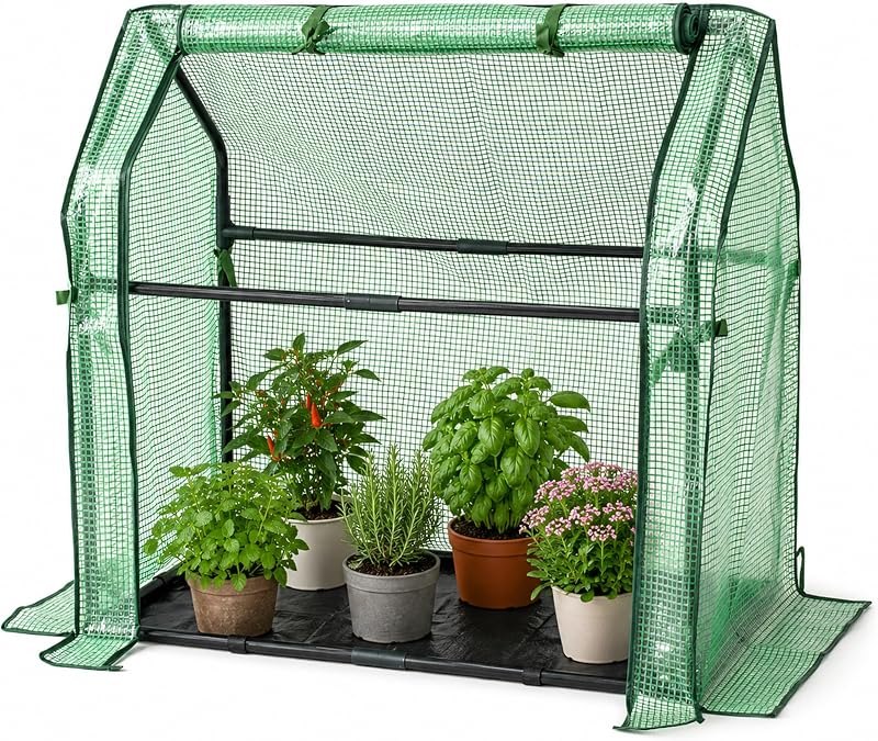 Gardzen Mini Greenhouse, 36 x 19 x 33 in, PE Cover with Floor Mat — homestead polytunnel greenhouse for homestead
