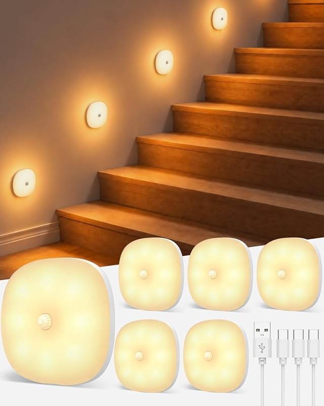 6-Pack Rechargable Motion Sensor Night Light, Stair Lights Indoor