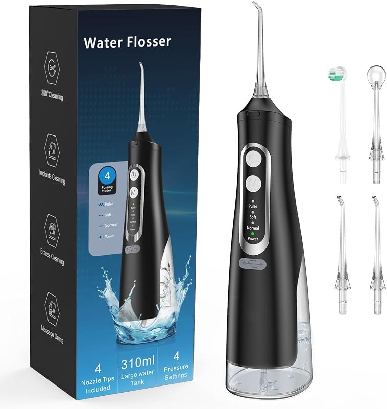Water Flosser for Teeth Cleaning 4 Modes Rechargeable Oral Irrigator 4 Tips Powerful Battery Life Water Dental Picks