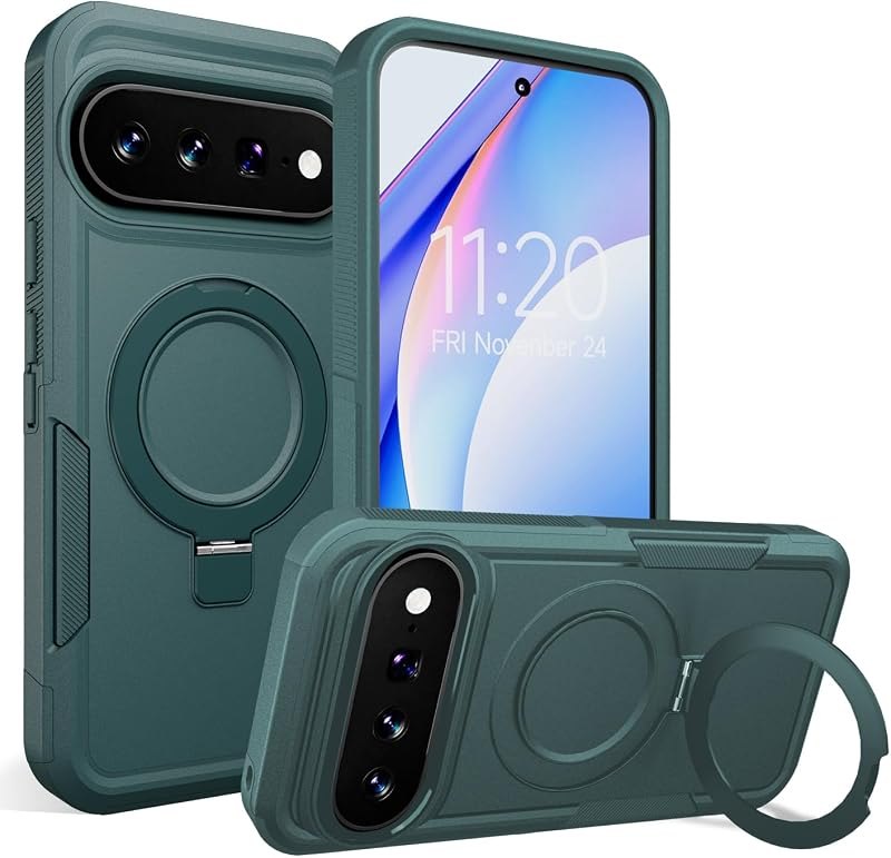 Magnetic Kickstand for Google Pixel 11/11 Pro Case, Rugged, Green — case for google pixel accessories