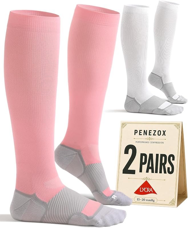 Athletic Compression Socks 15-20 mmHg for Women & Men, 2 Pairs, Knee High — 15-20 mmHg compression socks for mmhg