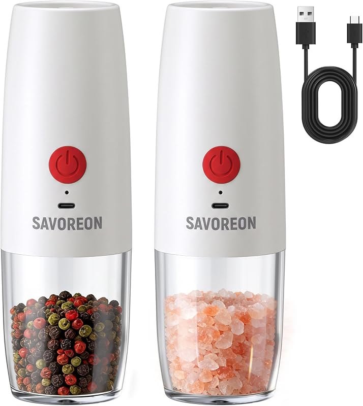 Rechargeable Electric Salt and Pepper Grinder Set - 150ml Large Capacity, Fast USB Charging, Ceramic Core, One-Handed