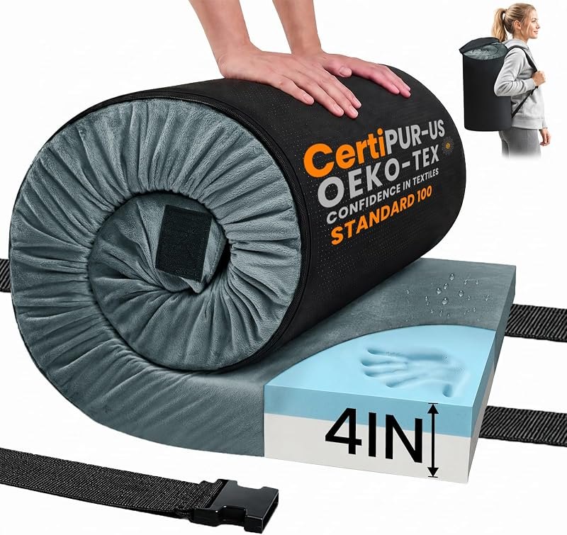 HomeMate Thick 4 Inch Memory Foam Camping Mattress Pad - Car Sleeping Mat — outdoor sleeping pad for outdoor sleeping
