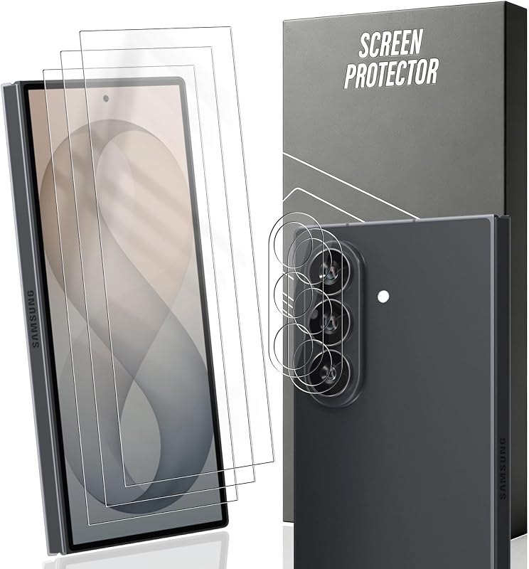 3+2 Pack for Samsung Galaxy Z Fold 8 Ultra Screen Protector, Tempered Glass + Camera Lens Protector, Fingerprint