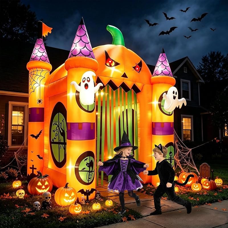 12FT Large Halloween Inflatables Archway Giant Pumpkin Arch Inflatable — halloween inflatable door for halloween