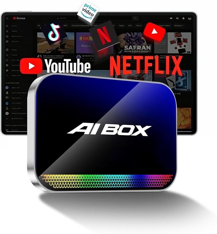 Magic AI Box, Wireless CarPlay Android Auto Adapter with Net-Flix YouTube TikTok, Built-in Play Store and Screen