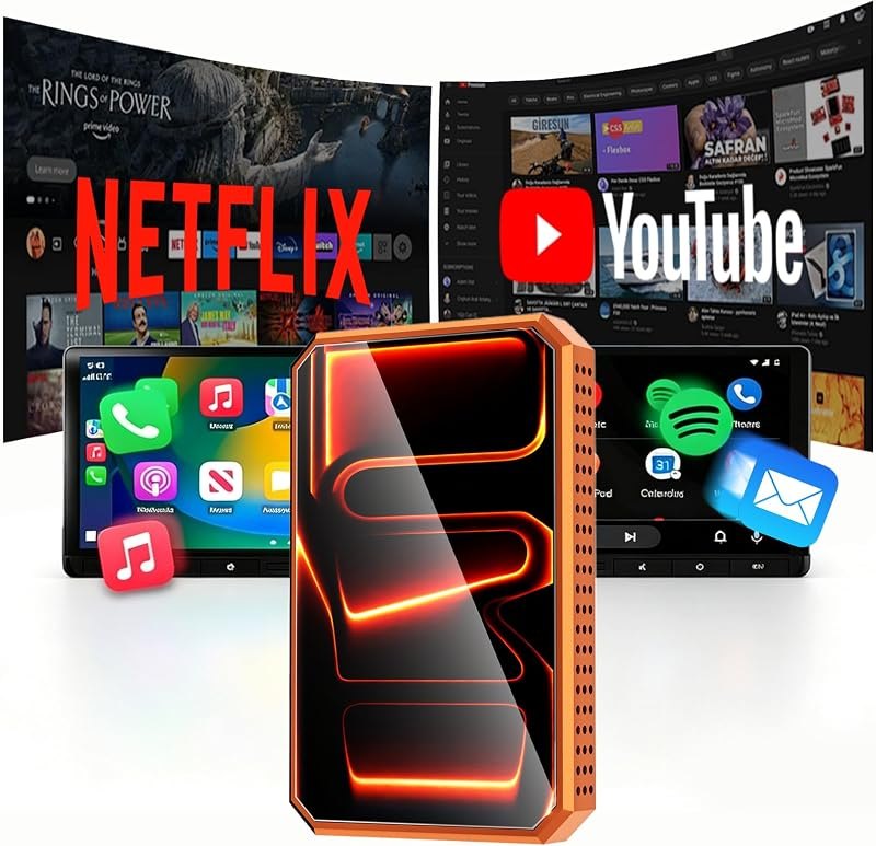 Wireless CarPlay Android Auto Adapter, Magic AI Box with HDMI/USB Port, Built-in Net-Flix, YouTube, TikTok, USB Drive