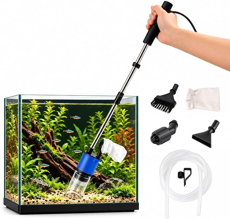 25W Electric Aquarium Vacuum for Small Tank, 4 Pack, 330GPH Fish Tank Cleaner Kits, Water Changer & Sand Cleaner