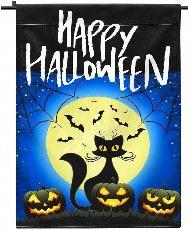 Halloween Black Cat Pumpkin Garden Flag 12×18 Inch Double Sided Yard Decor — halloween spider web decoration for