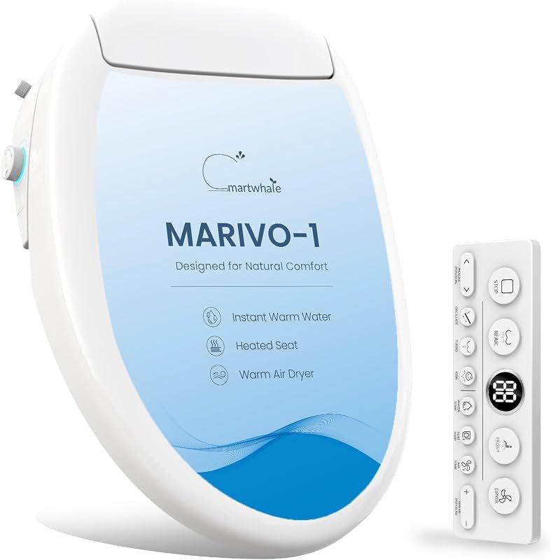 Electric Bidet Toilet Seat Elongated with Digital Display Remote — best bidet seat for round bowl for bidet seat round
