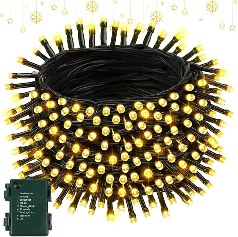100 LED Battery Operated Christmas Lights, 8 Modes String Lights Green Wire — copper wire christmas lights for copper