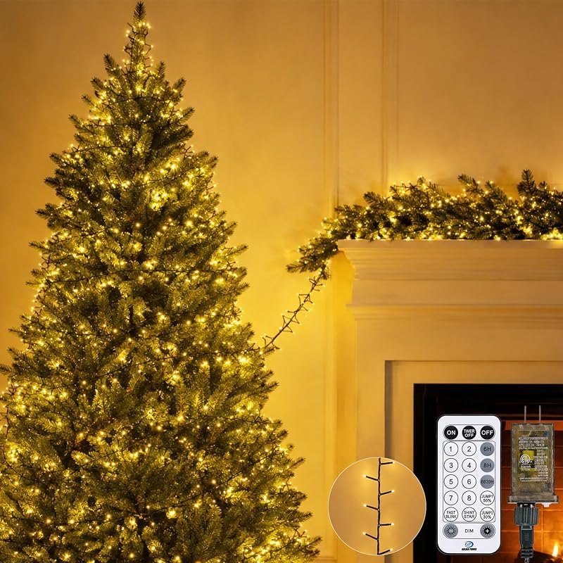 50Ft 1000 LED Cluster Christmas Tree Lights with Remote & Timer