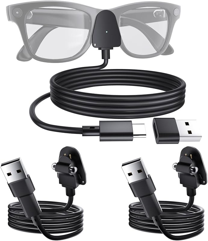 Charging Adapter Cable Compatible with Ray-Ban Oakley Meta AI Smart Glasses(Gen 1&2),Portable Charger USB C Port for