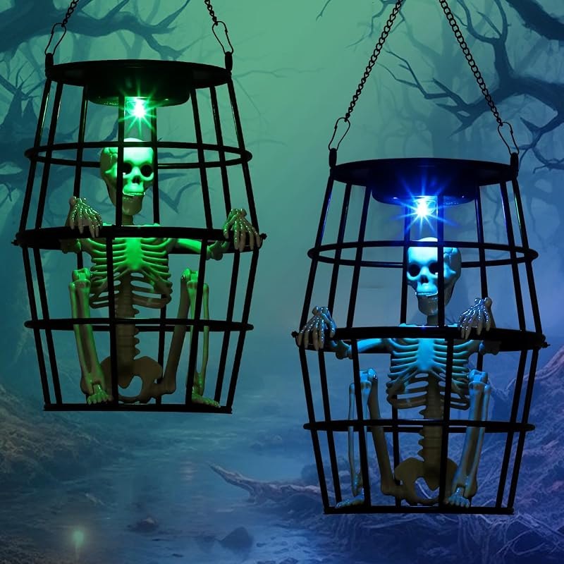 Scary Solar Halloween Decorations Hanging Ghost Skeleton Set of 2 — halloween haunted house prop for halloween haunted