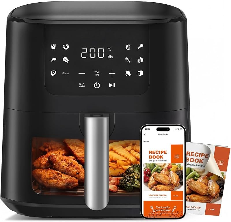 Qido Air Fryer, 5.28 QT Square Airfryer, 400°F Fast Heating Air Fryers Oven with One-Touch Presets, Auto-Off