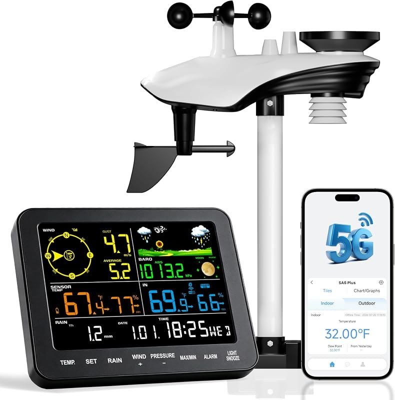 Sainlogic 5G/2.4G WiFi Weather Station, Indoor Outdoor Wireless Monitor — indoor outdoor humidity monitor for indoor