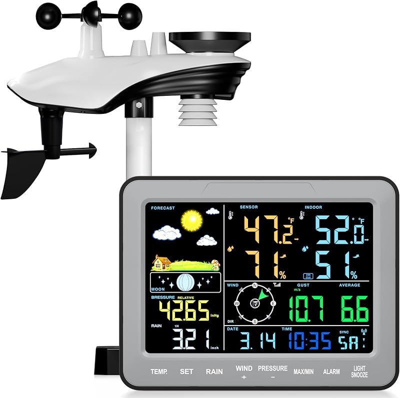 Sainlogic 12-in-1 Wireless Weather Station, Indoor Outdoor with Rain Gauge, Wind Speed/Direction, Temp/Humidity
