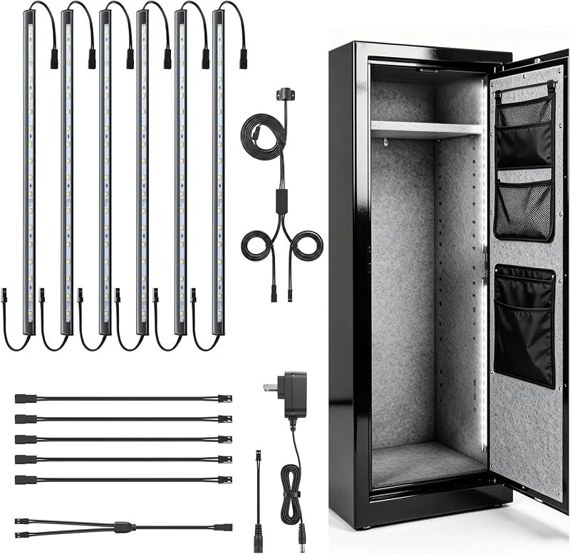 Gun Safe Light Kit, Door Sensor LED Light Bars, 5000K Daylight, 6-Pack 12-Inch Linkable Under Cabinet Lights with
