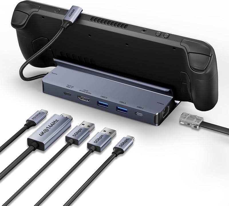 BENFEI 4K@144Hz Steam Deck Dock, Docking Station for Steam Deck (OLED)/ROG Ally, 6-in-1 USB C Hub with HDMI 8K@30Hz