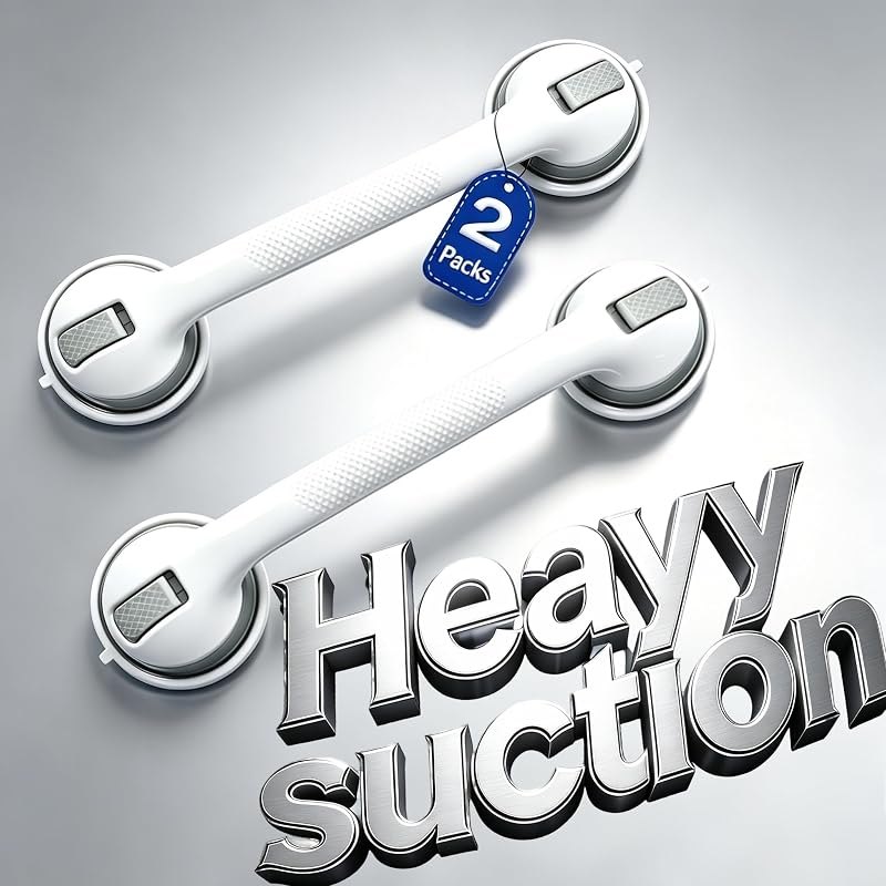 Shower Grab Bars, Suction Cup Grab Bar for Bathtubs Showers for Wall, Shower Handrails for Seniors, Heavy Suction Cup