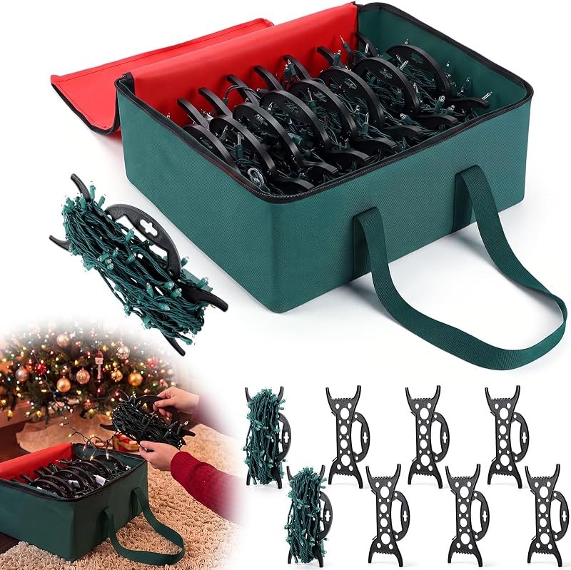 Christmas Lights Storage Bag Christmas Tree Lights Organizer with 8 Plastic Wheels Tear Proof 600D Oxford Fabric