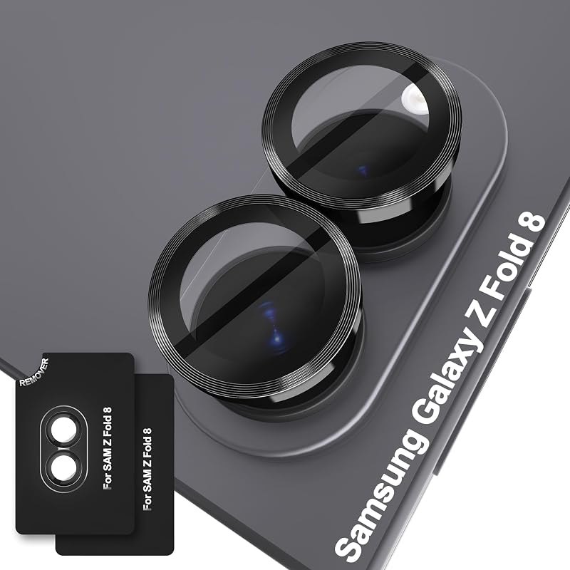 Orzero 9H Glass Camera Lens Protector for Galaxy Z Fold 8-Black, 2 Set — Galaxy Z Fold 8 camera lens protecto for
