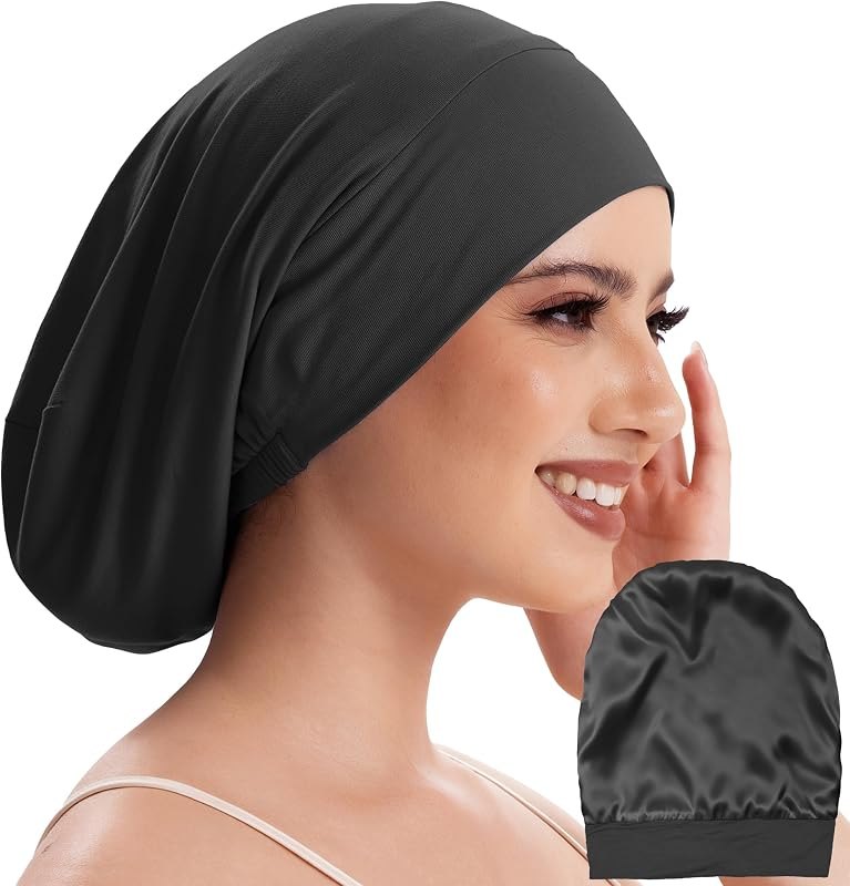100% Mulberry Silk Bonnet for Sleeping Women Hair Bonnets Night Cap — black silk sleep cap for black silk sleep cap