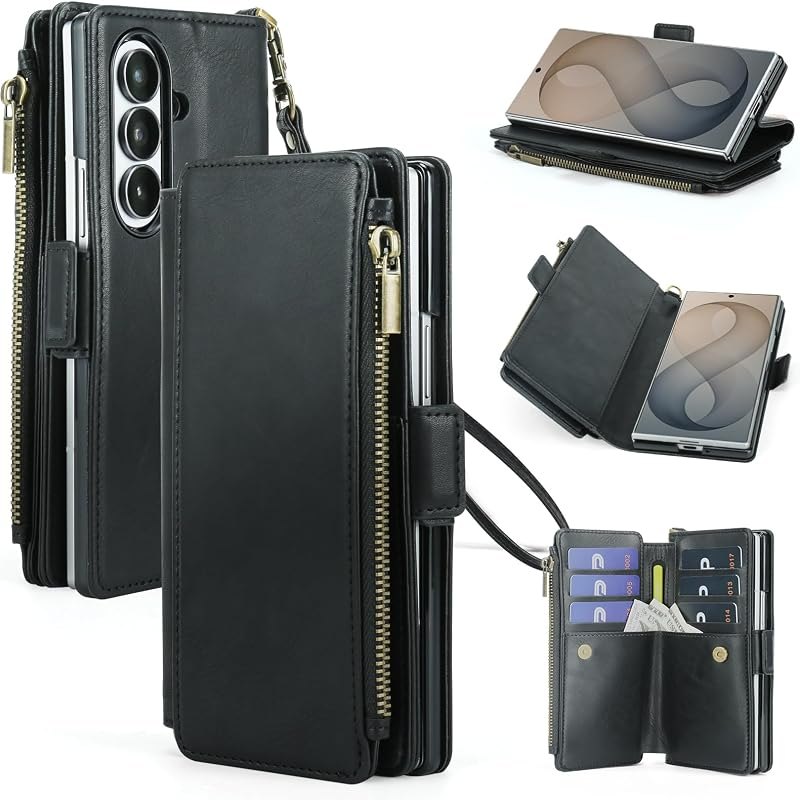 Samsung Galaxy Z Fold 8 Ultra Wallet Case with S Pen Holder,PU Leather Strap Wristlet Flip Case with Magnetic