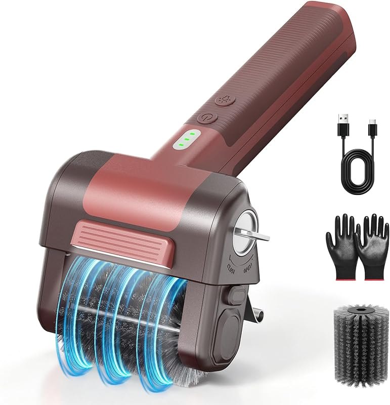 KL102 Electric BBQ Grill Brush, 1000 RPM Rechargeable BBQ Grill Cleaner with LED Light, Shedding-Free Steel Roller