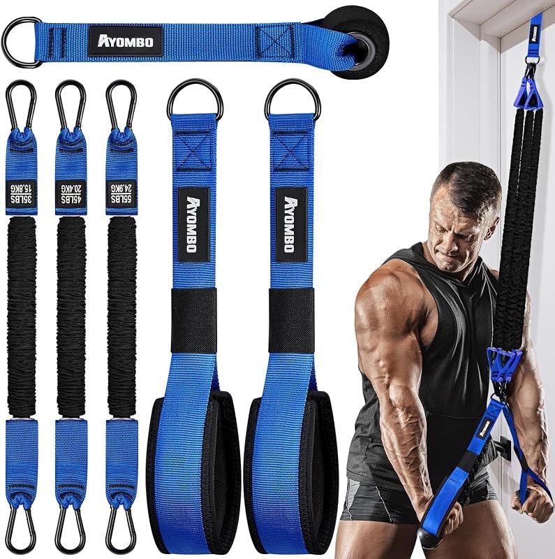 Ayombo Home Gym Tricep Rope Workout Equipment, Heavy Resistance Bands with Handles, Door Anchor, Pull Down Attachment
