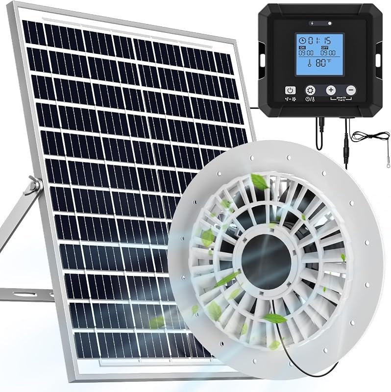 25W Solar Fan for Chicken Coop with Battery & Thermostat, Large Exhaust Fan — chicken coop ventilation fan for chicken