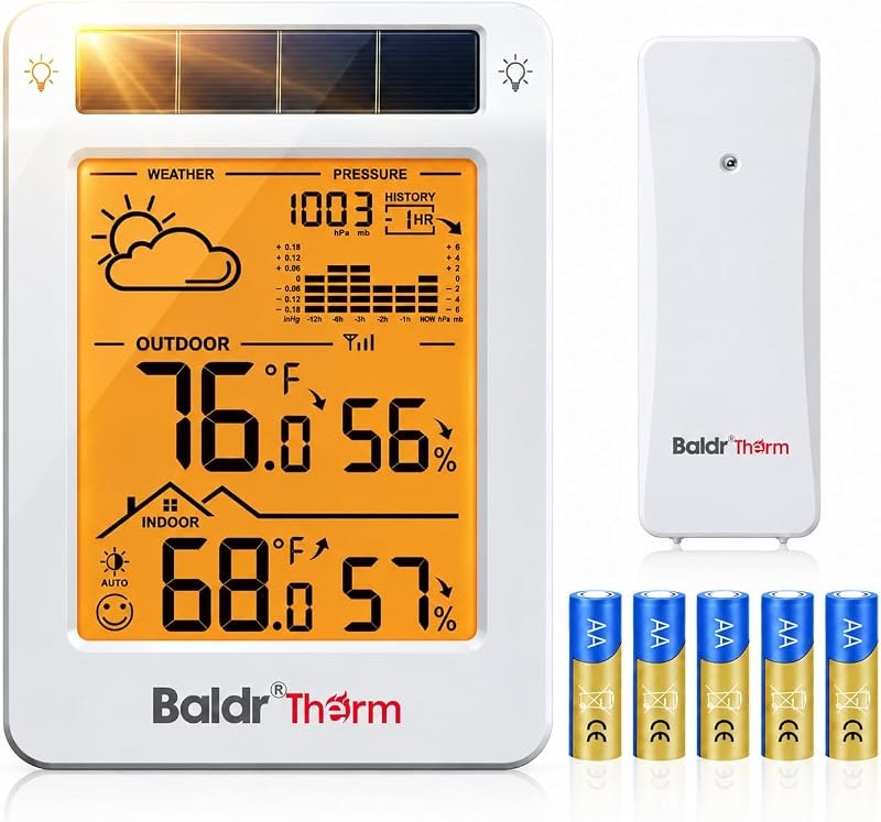 Indoor Outdoor Thermometer Wireless Solar Weather Station with Backlight — wireless outdoor temperature sensor for